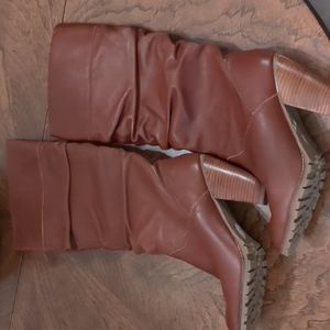 Brown leather tall slouch boots